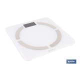 BÁSCULA DE BAÑO DIGITAL BLANCA CON PANTALLA LCD, USB Y MEDICIÓN IMC DE GRASA VISCERAL 30 X 30 X 2,2 CM