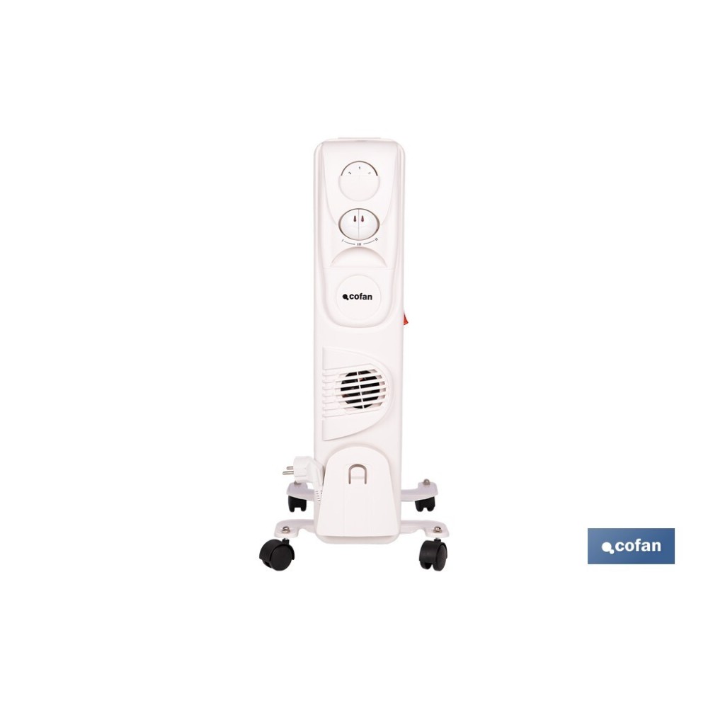 RADIADOR DE ACEITE CON TERMOSTATO REGULABLE Y VENTILADOR 7 ELEMENTOS 1500 W