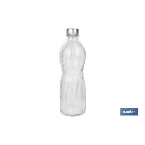BOTELLA DE VIDRIO TRANSPARENTE TAPÓN ACERO INOXIDABLE 1 L VENTA UNITARIA