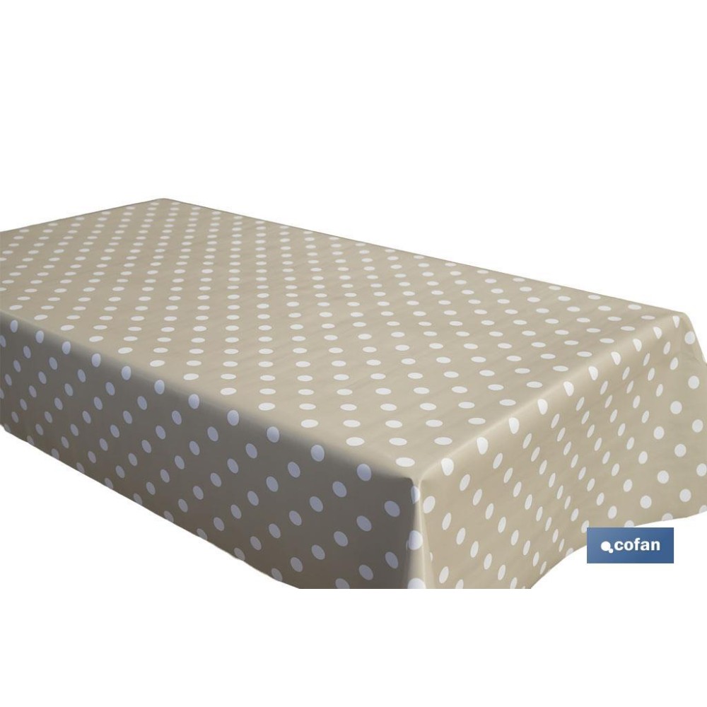 ROLLO DE MANTEL ANTIMANCHAS DE LUNARES BEIGE 1,40 X 20 M