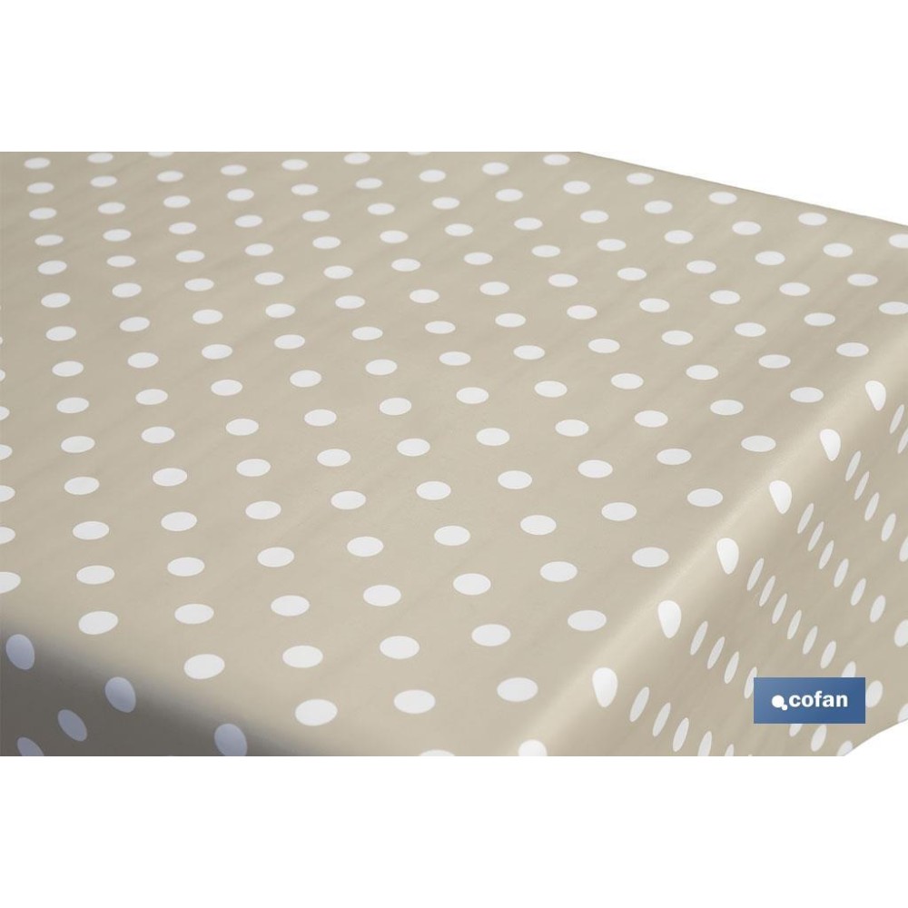 ROLLO DE MANTEL ANTIMANCHAS DE LUNARES BEIGE 1,40 X 20 M