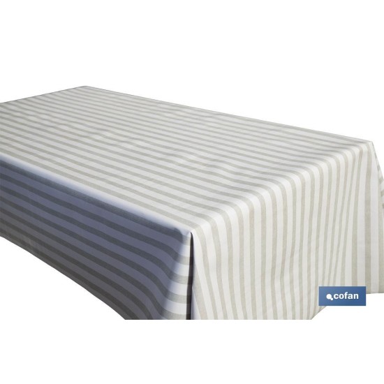 ROLLO DE MANTEL ANTIMANCHAS DE RAYAS BEIGE Y BLANCO 1,40 X 20 M