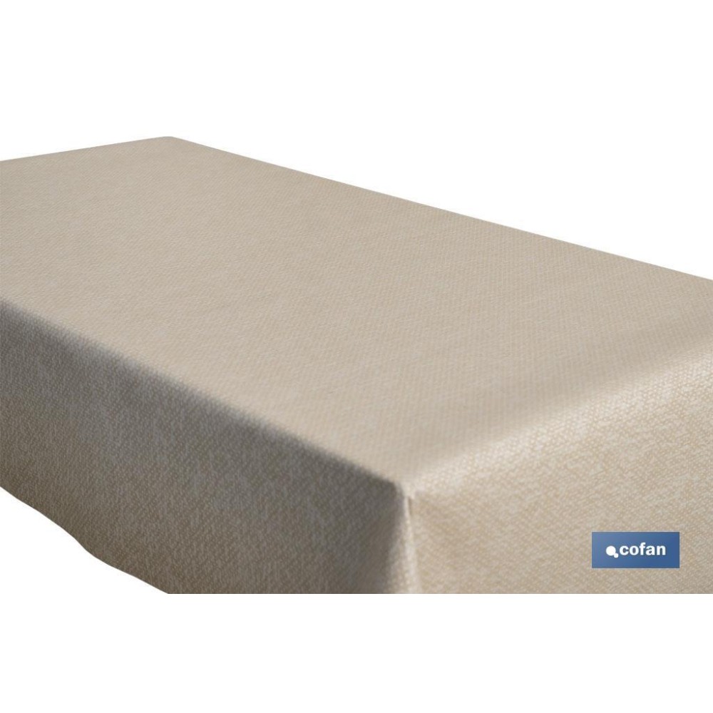 ROLLO DE MANTEL ANTIMANCHAS RESINADO TEXTURA BEIGE 60 % ALGODÓN, 40 % POLIÉSTER 1,40 X 20 M