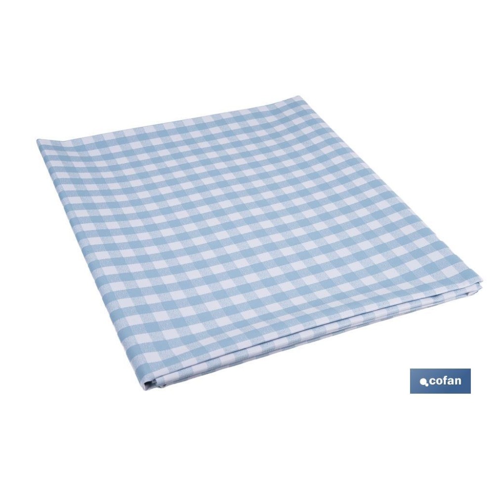 MANTEL ANTIMANCHAS CUADROS AZULES 1,40 X 1,80