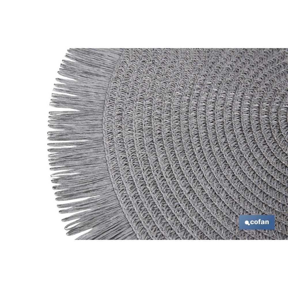 BAJOPLATO REDONDO FLECOS DE COLOR GRIS  MEDIDA 38 CM