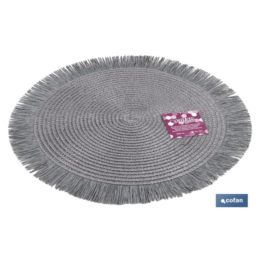 BAJOPLATO REDONDO FLECOS DE COLOR GRIS  MEDIDA 38 CM