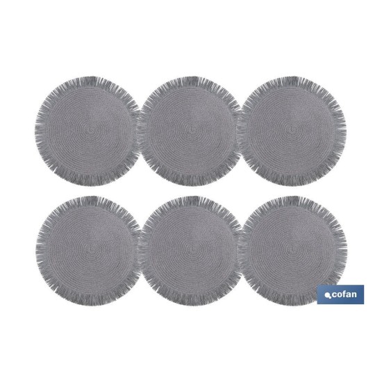 BAJOPLATO REDONDO FLECOS DE COLOR GRIS  MEDIDA 38 CM