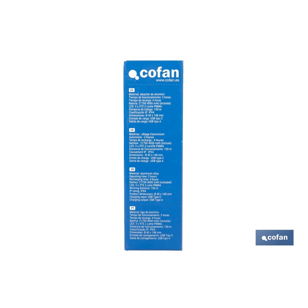 LINTERNA HIGH POWER LED DE 2000 LM CON 5 FUNCIONES Ø 40 X 148 MM