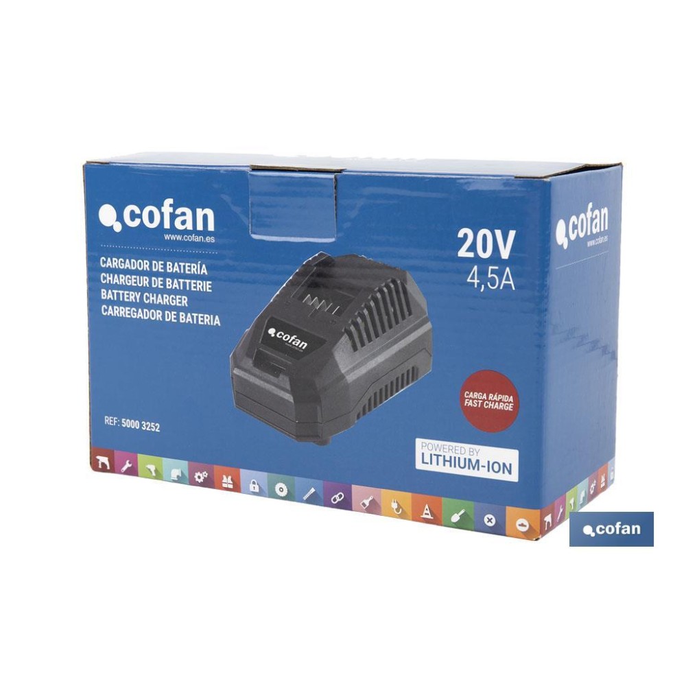 CARGADOR DE BATERÍAS CARGA RÁPIDA 20 V - 4,5 A