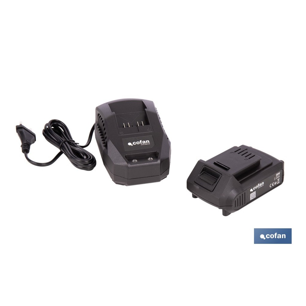 PACK CARGADOR 20 V 2.4 A Y BATERÍA Li-ion 20 V 2.0Ah