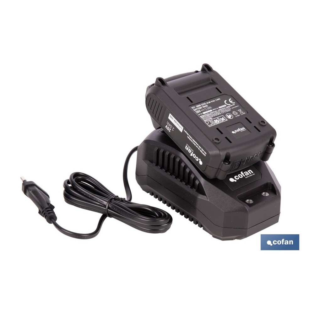 PACK CARGADOR 20 V 2.4 A Y BATERÍA Li-ion 20 V 2.0Ah