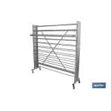 EXPOSITOR DE HULES Y MANTELES HORIZONTAL CON CORTADOR Y RUEDAS PARA 22 ROLLOS