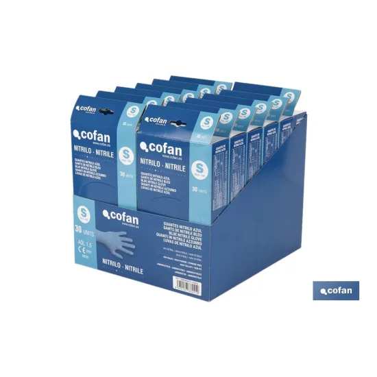 EXPOSITOR CAJA 30 UNDS. GUANTES NITRILO T-S