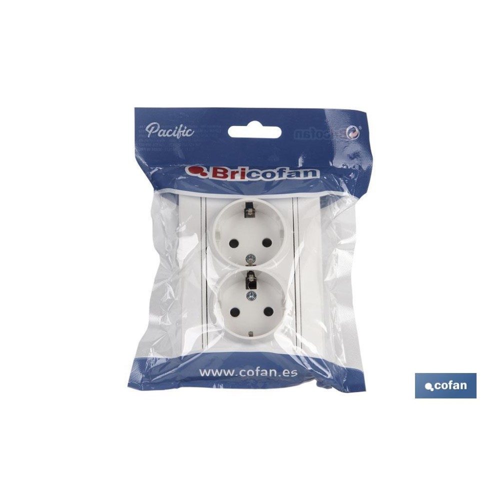 BASE DOBLE BIPOLAR MODELO PACIFIC 16A250V CON OBTURADOR Y EMBORNAMIENTO POR TORNILLO