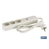 BASE BIPOLAR 3 TOMAS Y PROLONGACIÓN 1,5M CON T/T LATERAL 16A 250V USB