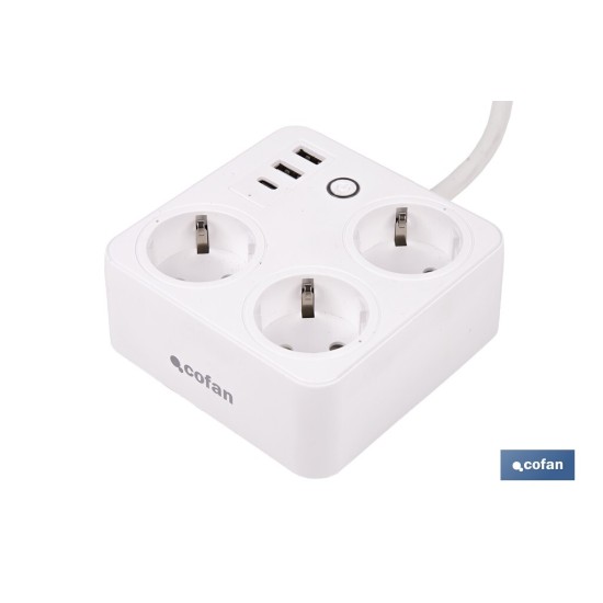 REGLETA INTELIGENTE CON 3 TOMAS Y 2 PUERTOS USB Y TIPO C