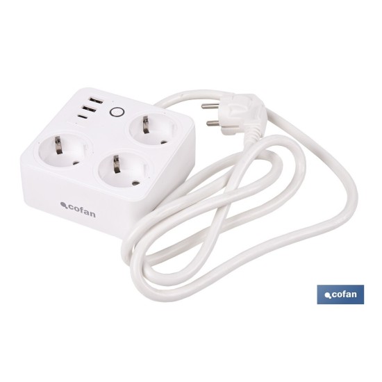 REGLETA INTELIGENTE CON 3 TOMAS Y 2 PUERTOS USB Y TIPO C