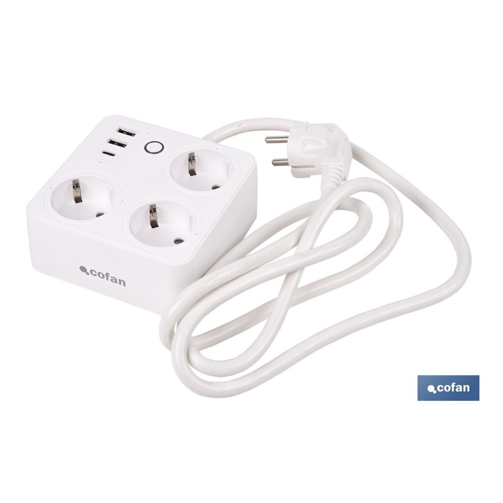 REGLETA INTELIGENTE CON 3 TOMAS Y 2 PUERTOS USB Y TIPO C