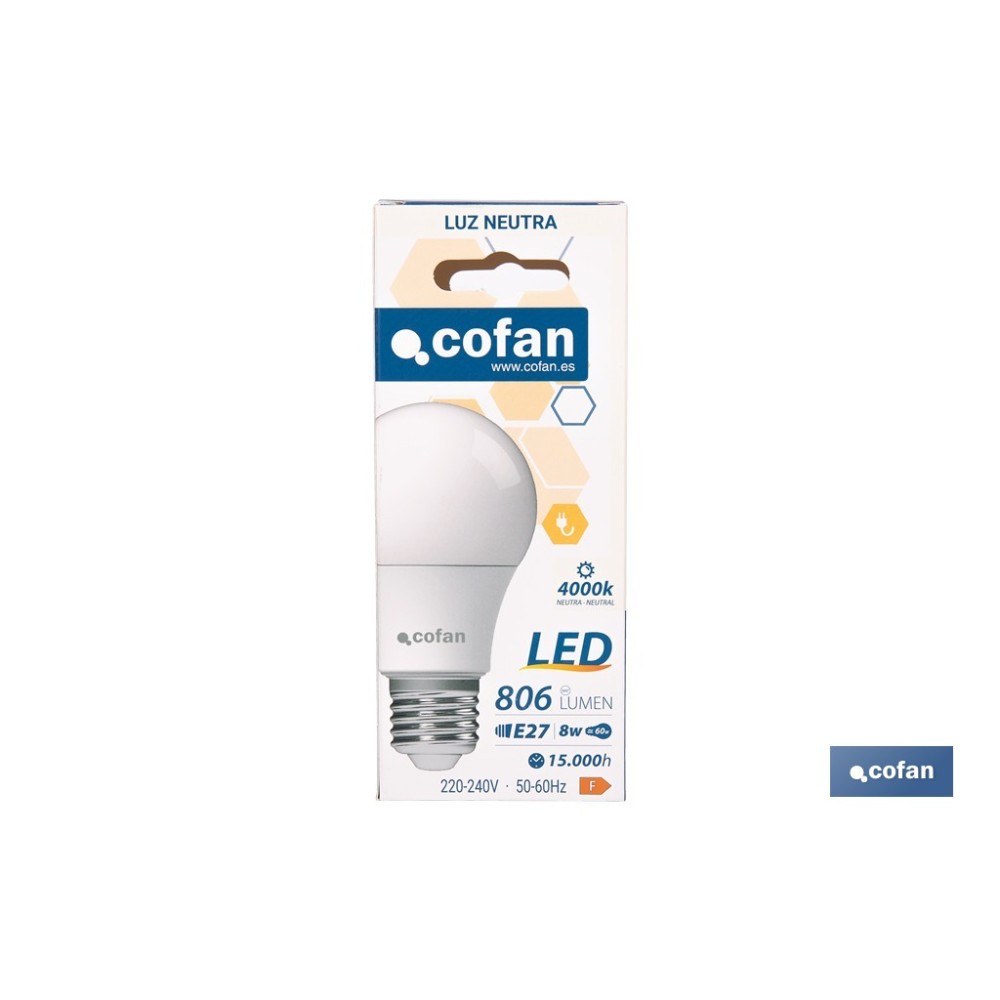 BOMBILLA LED CLASSIC E27 8 W 806 LM 4000 K