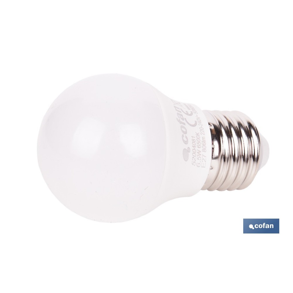BOMBILLA LED ESFÉRICA E27 6.5 W 806 LM 6500 K