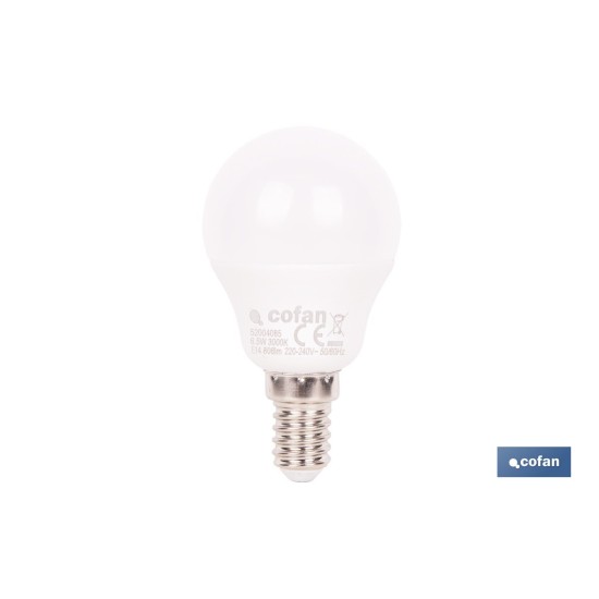 BOMBILLA LED ESFÉRICA E14 6.5 W 806 LM 3000 K