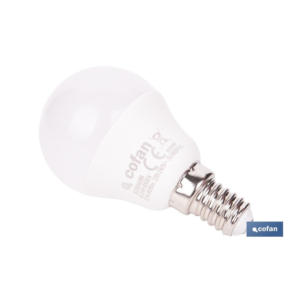 BOMBILLA LED ESFÉRICA E14 6.5 W 806 LM 6500 K