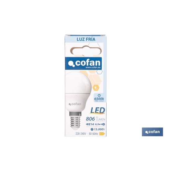 BOMBILLA LED ESFÉRICA E14 6.5 W 806 LM 6500 K