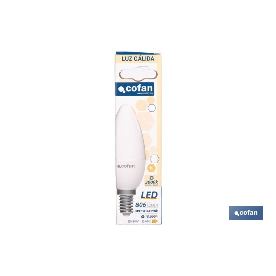 BOMBILLA LED VELA 6.5 W E14  806 LM 3000 K