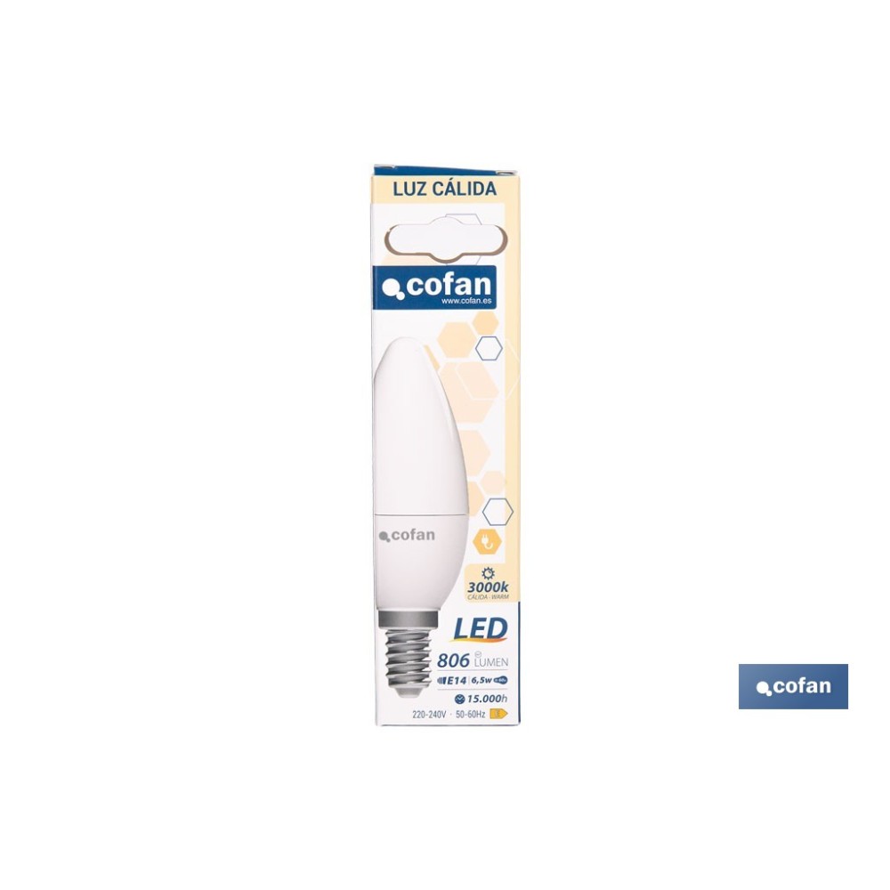 BOMBILLA LED VELA 6.5 W E14  806 LM 3000 K
