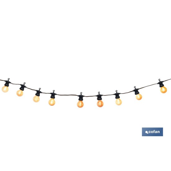 GUIRNALDA DE BOMBILLAS LED 10 UDS. CON PANEL SOLAR A19 3,7 V 1,2 Ah IP44 2700 K 4,5 + 3 M