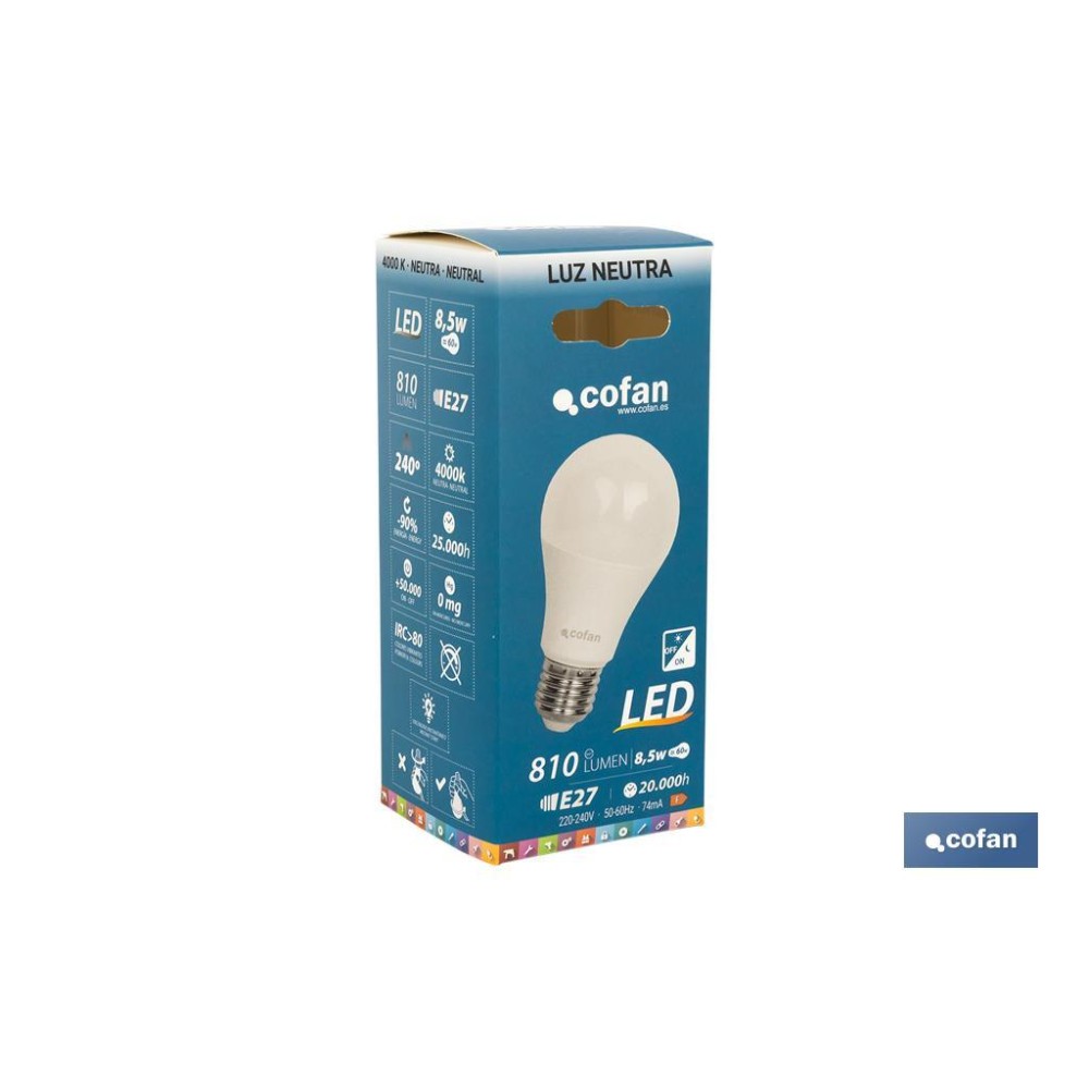 BOMBILLA CLASIC SENSOR LUZ E27 9.5W 806LM 4000K