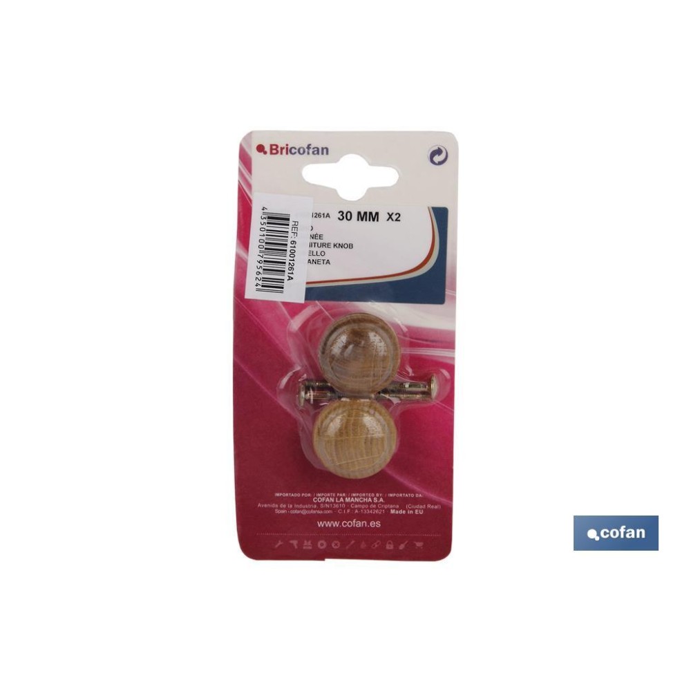 2 UDS. POMO DE ROBLE 30 MM VENTA UNITARIA