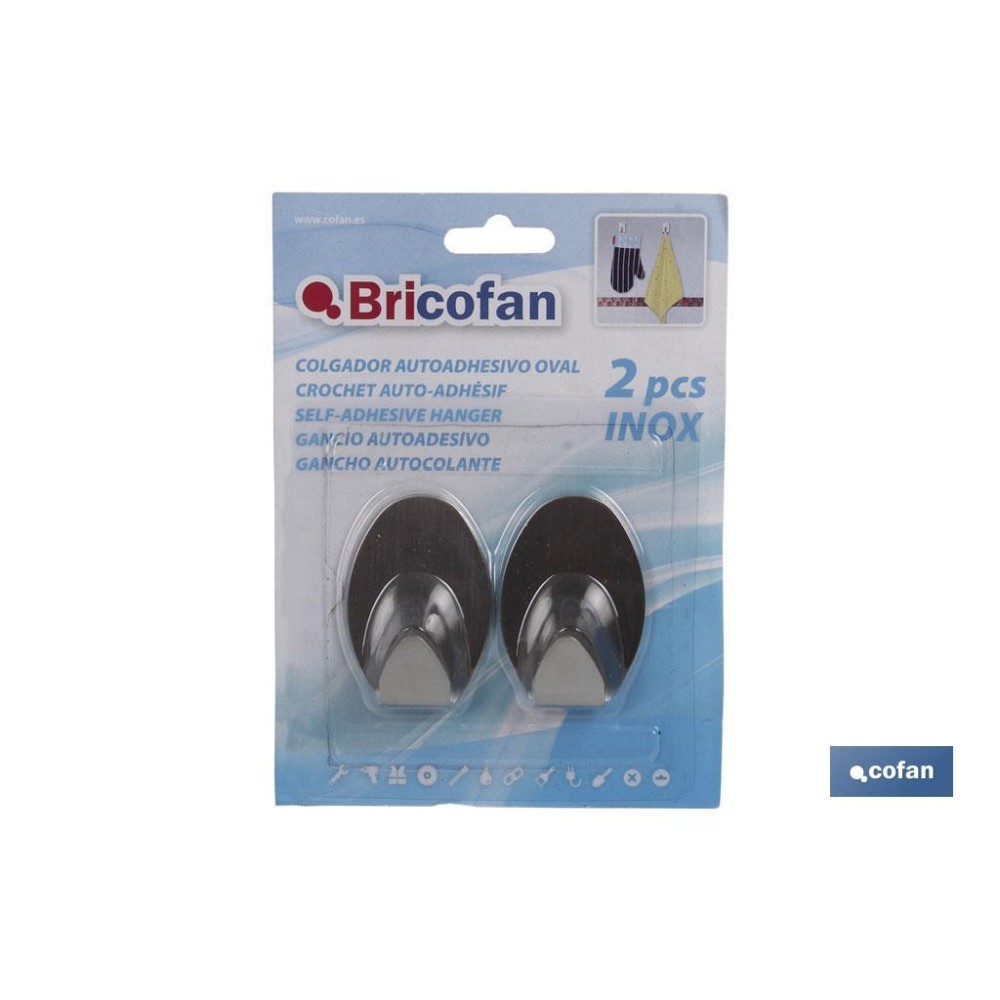 2 UDS COLGADOR AUTOADH. OVAL INOX GRANDE