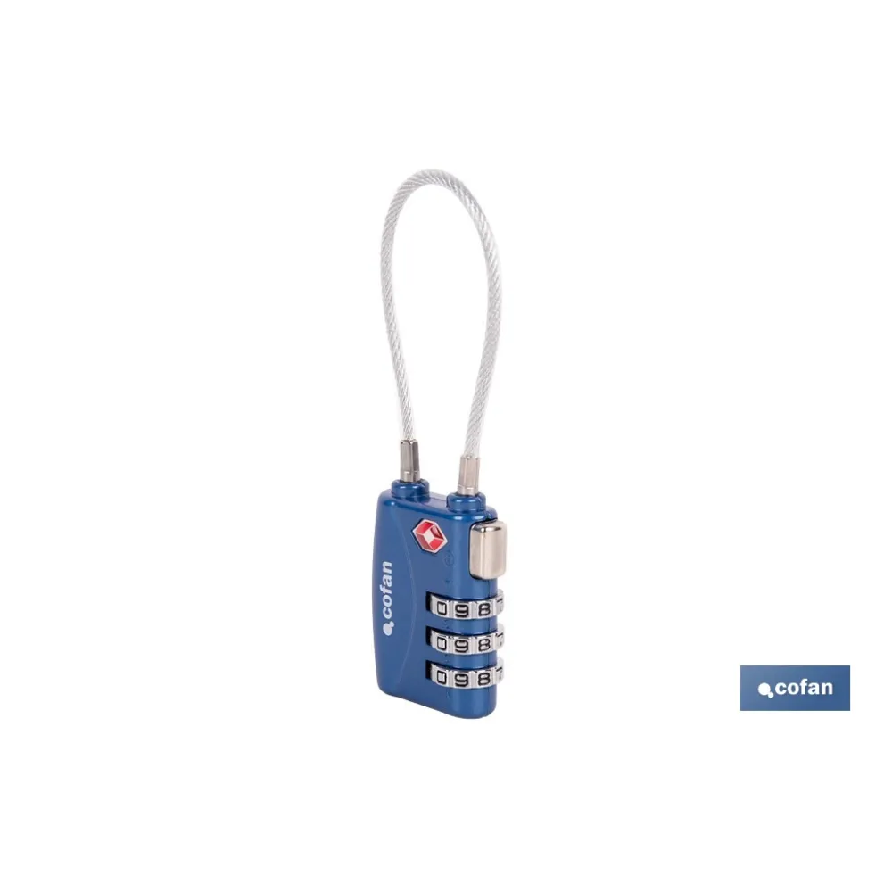 CANDADO COMBINACIÓN EQUIPAJE TSA CABLE 3 DÍGITOS 30 MM
