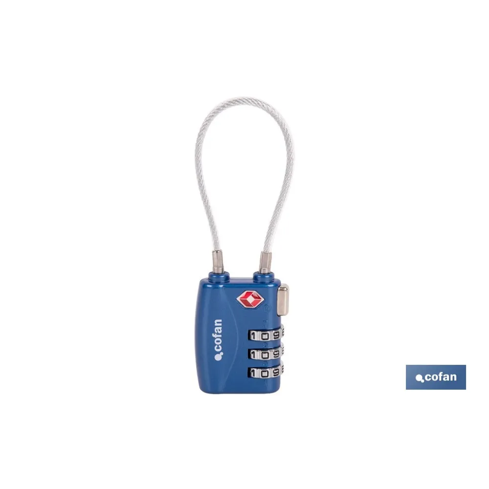 CANDADO COMBINACIÓN EQUIPAJE TSA CABLE 3 DÍGITOS 30 MM
