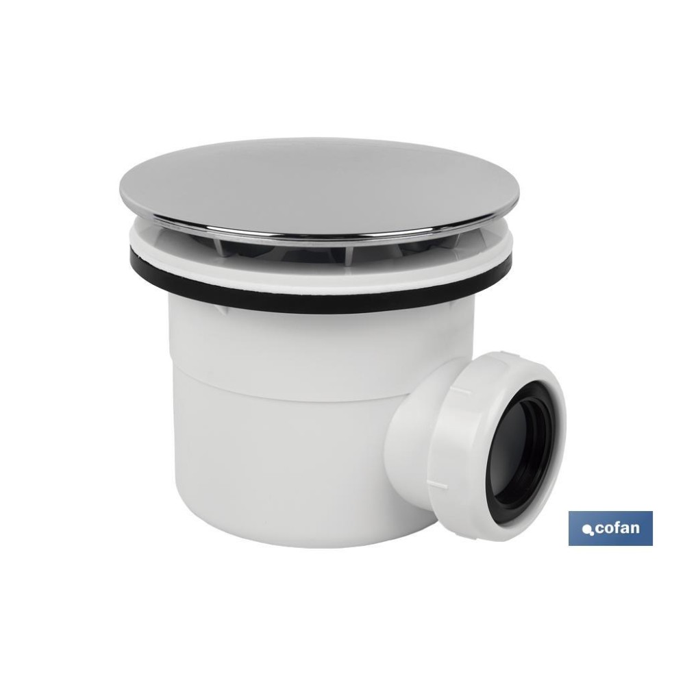VÁLVULA SIFÓNICA PLATO DE DUCHA Ø60 MM CON SALIDA Ø32-40 MM Y EMBELLECEDOR CROMADO