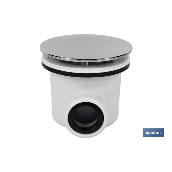 VÁLVULA SIFÓNICA PLATO DE DUCHA Ø90 MM CON SALIDA Ø32-40 MM Y EMBELLECEDOR CROMADO ALTURA 86 MM