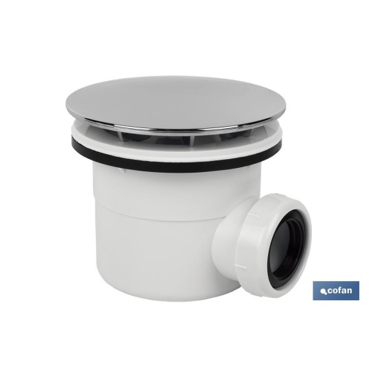 VÁLVULA SIFÓNICA PLATO DE DUCHA Ø90 MM CON SALIDA Ø32-40 MM Y EMBELLECEDOR CROMADO ALTURA 86 MM
