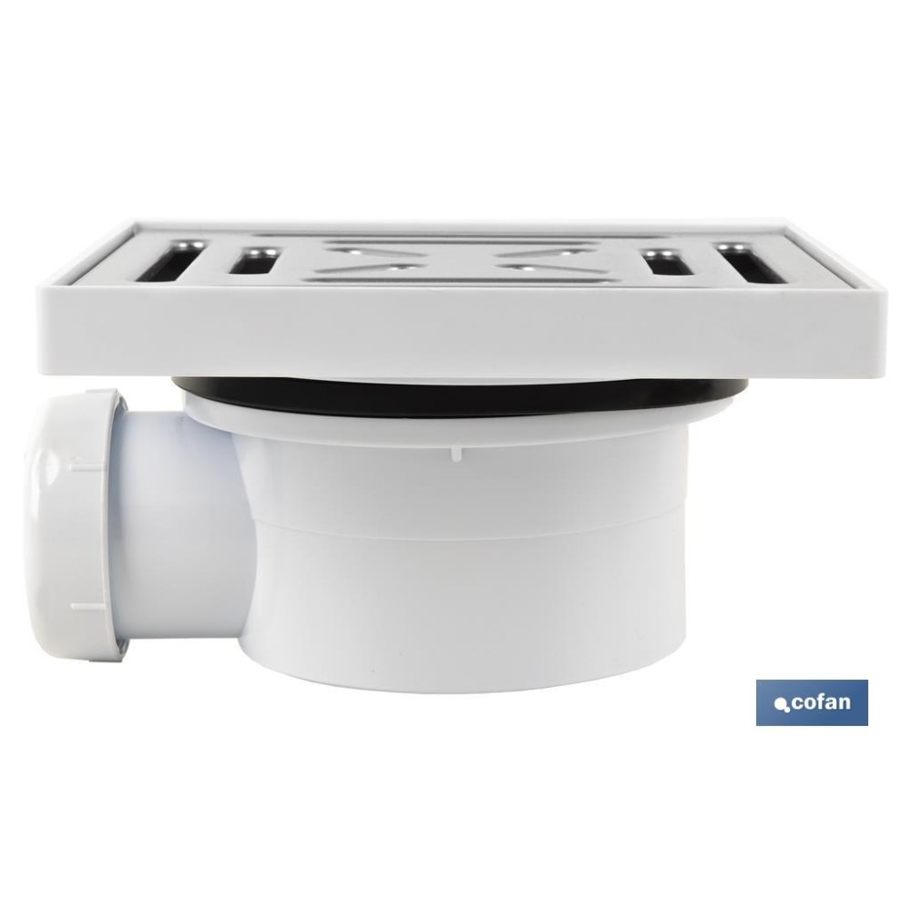VÁLVULA SIFÓNICA SUMIDERO 146X146 MM CON SALIDA Ø32-40 MM Y TAPA ACERO INOX.
