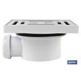 VÁLVULA SIFÓNICA SUMIDERO 146X146 MM CON SALIDA Ø32-40 MM Y TAPA ACERO INOX.