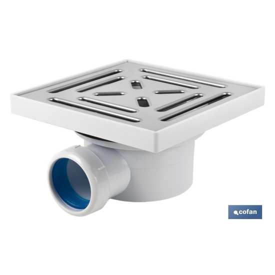 VÁLVULA SIFÓNICA SUMIDERO 146X146 MM CON SALIDA Ø32-40 MM Y TAPA ACERO INOX.