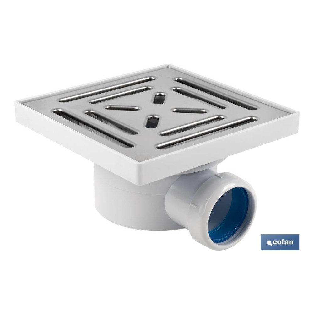 VÁLVULA SIFÓNICA SUMIDERO 146X146 MM CON SALIDA Ø32-40 MM Y TAPA ACERO INOX.