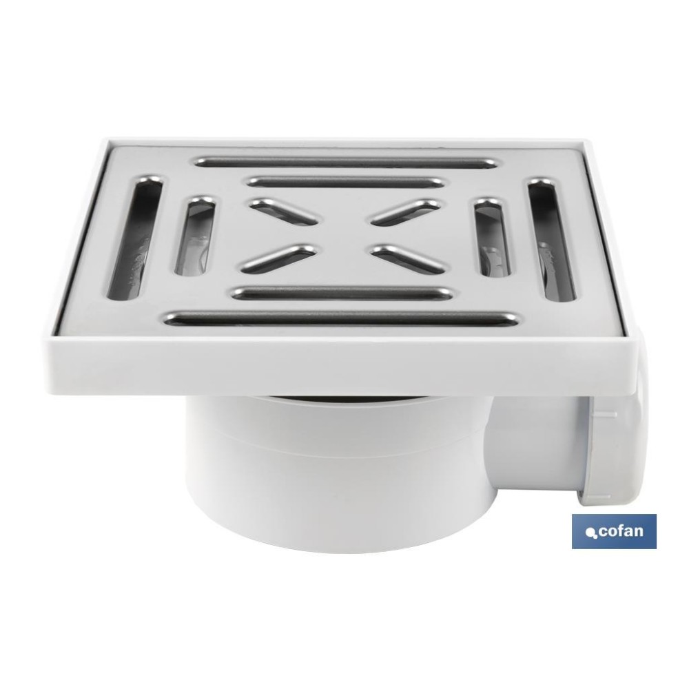VÁLVULA SIFÓNICA SUMIDERO 146X146 MM CON SALIDA Ø32-40 MM Y TAPA ACERO INOX.