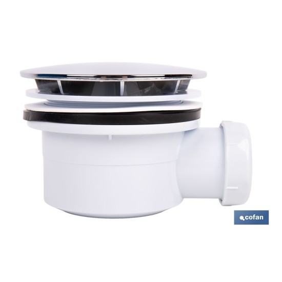 VÁLVULA SIFÓNICA PLATO DE DUCHA Ø90 MM CON SALIDA Ø32-40 MM Y EMBELLECEDOR CROMADO ALTURA 64 MM