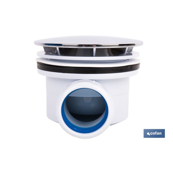 VÁLVULA SIFÓNICA PLATO DE DUCHA Ø90 MM CON SALIDA Ø32-40 MM Y EMBELLECEDOR CROMADO ALTURA 64 MM