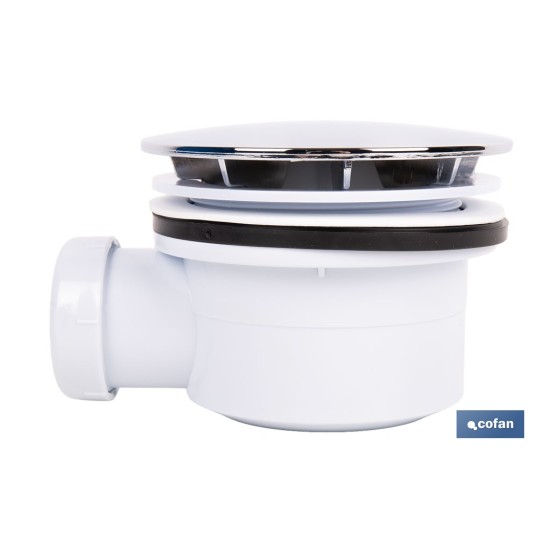 VÁLVULA SIFÓNICA PLATO DE DUCHA Ø90 MM CON SALIDA Ø32-40 MM Y EMBELLECEDOR CROMADO ALTURA 64 MM