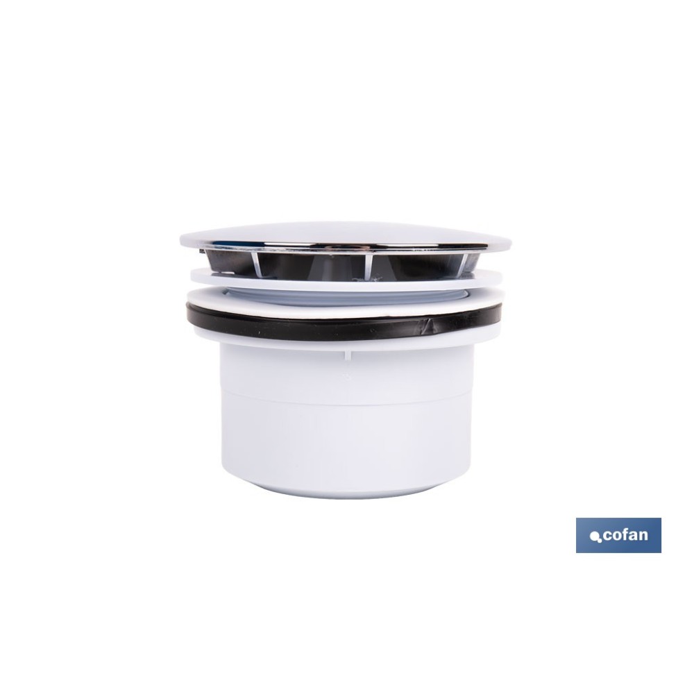 VÁLVULA SIFÓNICA PLATO DE DUCHA Ø90 MM CON SALIDA Ø32-40 MM Y EMBELLECEDOR CROMADO ALTURA 64 MM