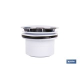 VÁLVULA SIFÓNICA PLATO DE DUCHA Ø90 MM CON SALIDA Ø32-40 MM Y EMBELLECEDOR CROMADO ALTURA 64 MM