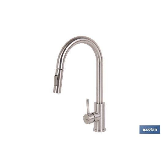 GRIFO DE COCINA DE ACERO INOX. CON MANGUERA EXTENSIBLE Y 2 FUNCIONES 400 X 220 X 54 MM