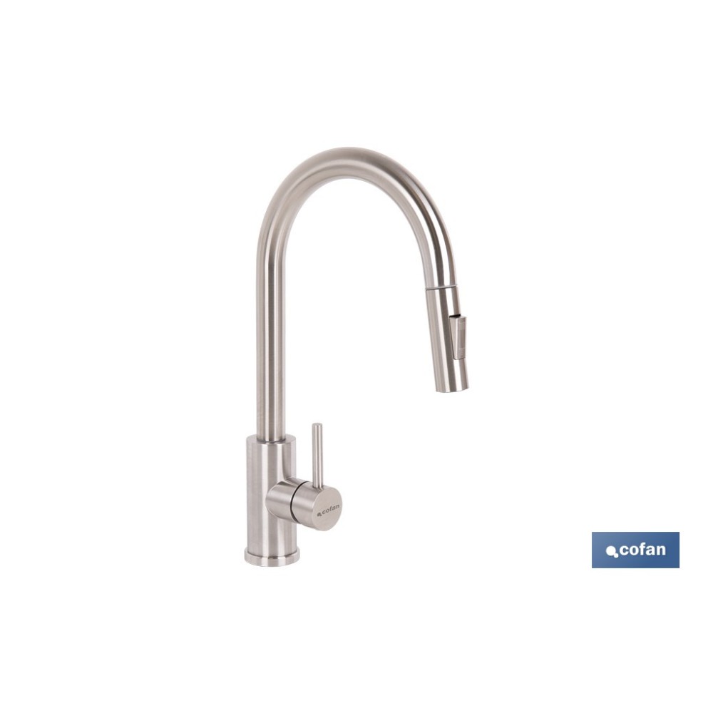 GRIFO DE COCINA DE ACERO INOX. CON MANGUERA EXTENSIBLE Y 2 FUNCIONES 400 X 220 X 54 MM